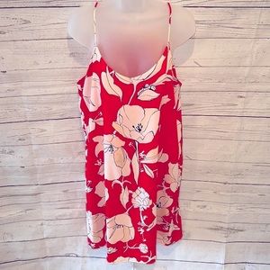 Dalia Coral/Red Pink Flower Print Tank Swing Dress Size 6